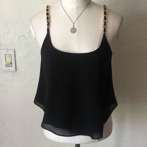 Black gold chain spaghetti strap crop top
